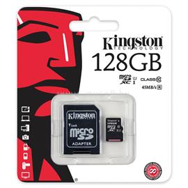 KINGSTON 128GB SD micro (SDXC Class 10 UHS-I) memória kártya adapterrel SDC10G2/128GB small