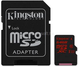 KINGSTON MicroSDXC 64GB CLASS U3 UHS-I (90/80) Memóriakártya + Adapter SDCA3/64GB small
