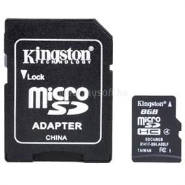 KINGSTON Everyday MicroSDHC memóriakártya 8GB, Class4 + SD adapter SDC4/8GB small