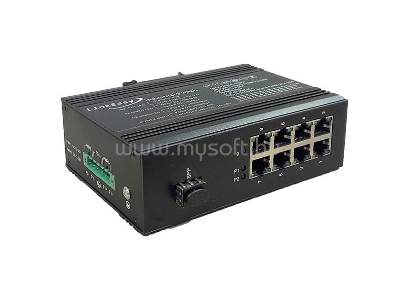 LINKEASY ipari switch,1xGE SFP+8x10/100/1000BaseTX, duál DC10~58V bemenet, DIN s