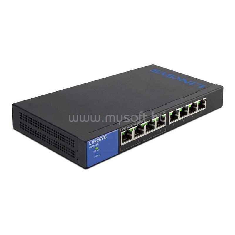 LINKSYS SMB LGS108P 8port GbE LAN 4x POE+ port nem menedzselhető asztali Switch