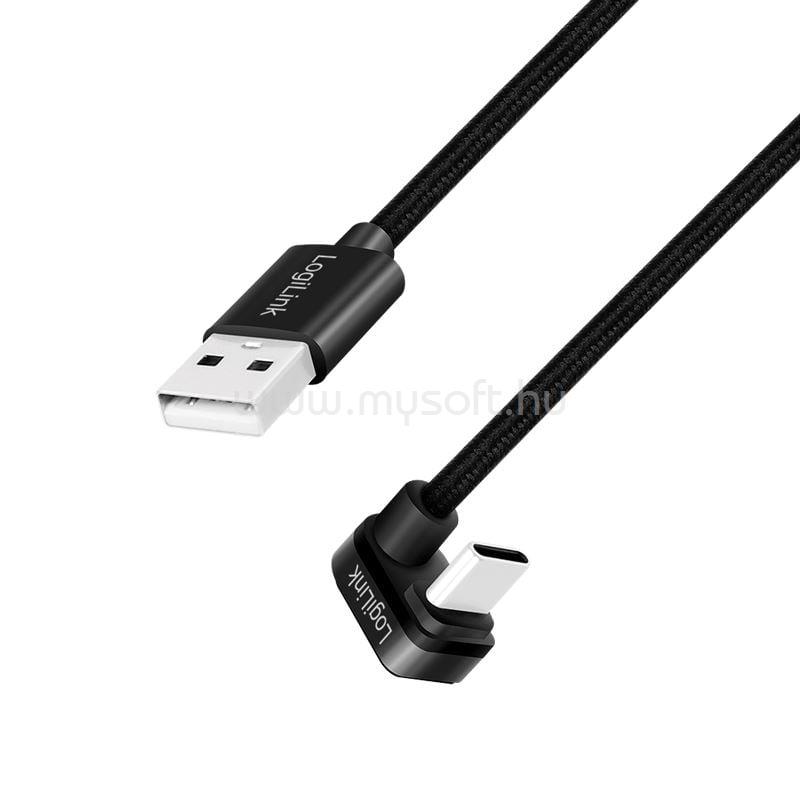 LOGILINK USB 2.0 Type-C kábel, C/M 180 fok - USB-A/M, alu, fekete, 1 m