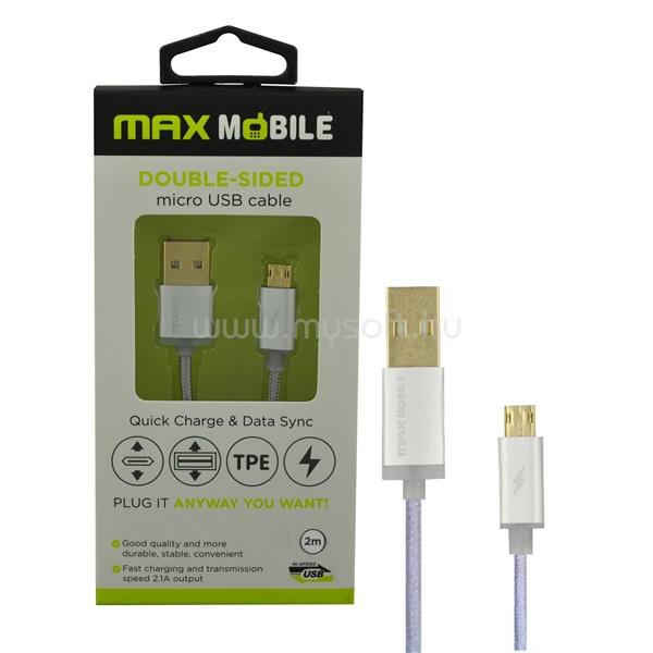 MAX MOBILE double sided 2m ezüst Micro USB kábel