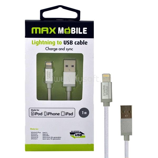MAX MOBILE iPhone 5/6/7 MFI ezüst adatkábel