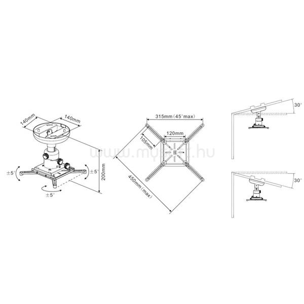 MULTIBRACKETS Finetune Projektor mennyezeti konzol, dönthető, forgatható, 200 mm, fehér 7350073730728 large