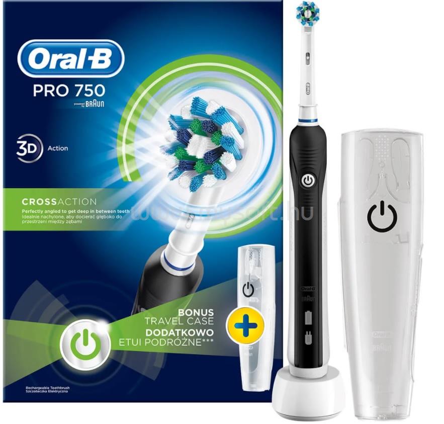 ORAL-B Oral-B PRO 750 Cross Action fejjel fekete elektromos fogkefe + útitok