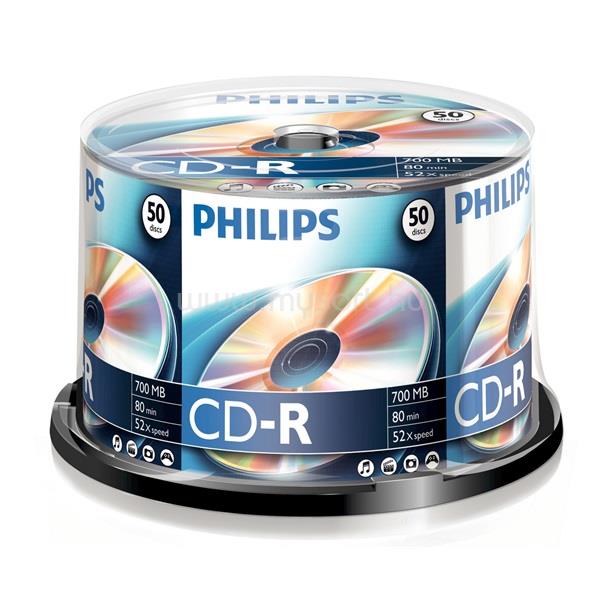 PHILIPS CD-R80CB 52x cake box lemez 50db/csomag