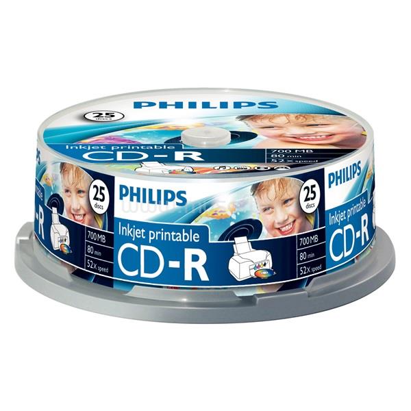 PHILIPS CD-R80IW 52x nyomtatható cake box lemez 25db/csomag