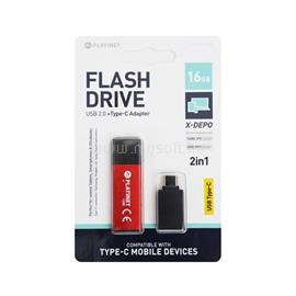PLATINET X-Depo Pendrive 16GB USB2.0 piros,Type-C átalakító) PMFEC16R small