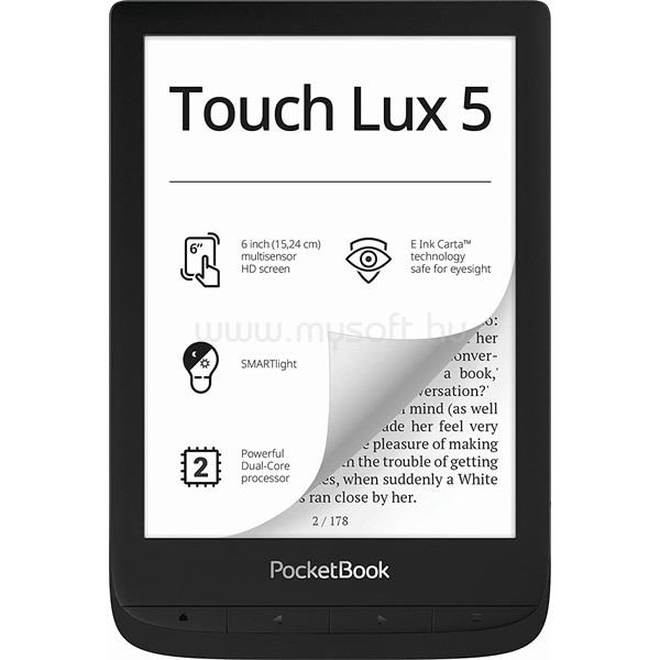 POCKETBOOK e-Reader - LUX5 Fekete (6" E Ink Carta, Cpu: 2x 1GHz, 512MB, 8GB, 1500mAH, wifi, mUSB, mSD olvasó)