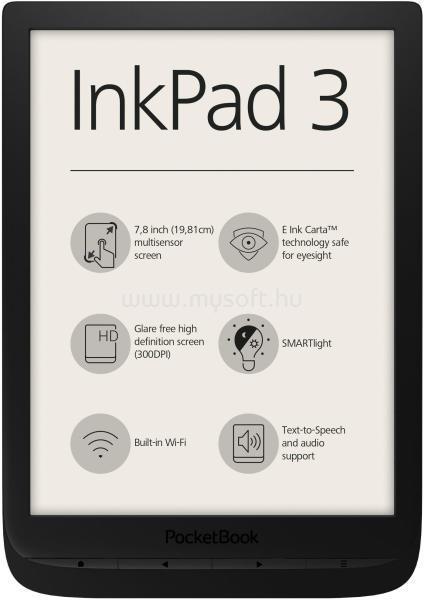 POCKETBOOK e-Reader - Inkpad 3 Fekete (7,8" E Ink Carta, Cpu: 2x1Ghz, 1GB, 8GB, 1900mAH, wifi, mSD olvasó) PB740-E-WW large