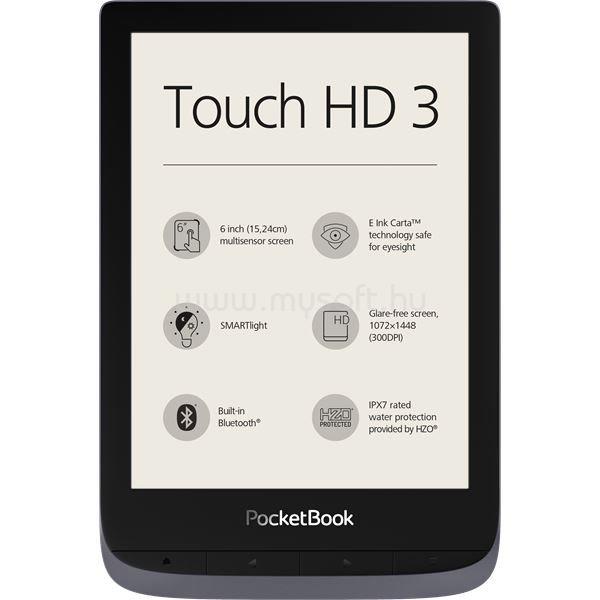POCKETBOOK e-Reader - PB632 Touch HD 3 (metálszürke, 6", Cpu: Dual-Core 1GHz, 512MB, 16GB, 1500mAH, wifi, mUSB)