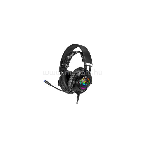 RAMPAGE Fejhallgató - RM-K18 DOUBLE BLACK (7.1, mikrofon, USB, hangerőszabályzó, nagy-párnás, fekete)