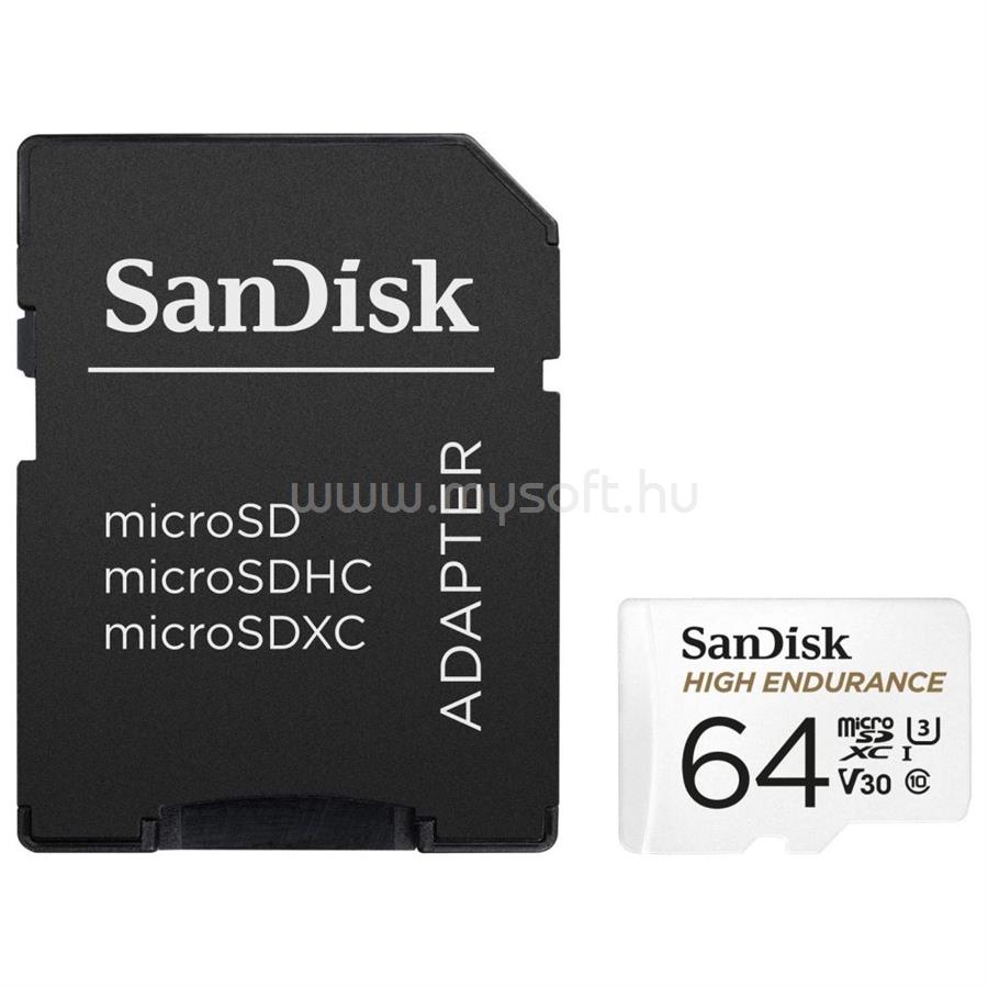 SANDISK 64GB Micro SDXC memória kártya High Endurance CL10 U3 V30 + adapter  (SDSQQNR-064G-GN6IA / 183566)