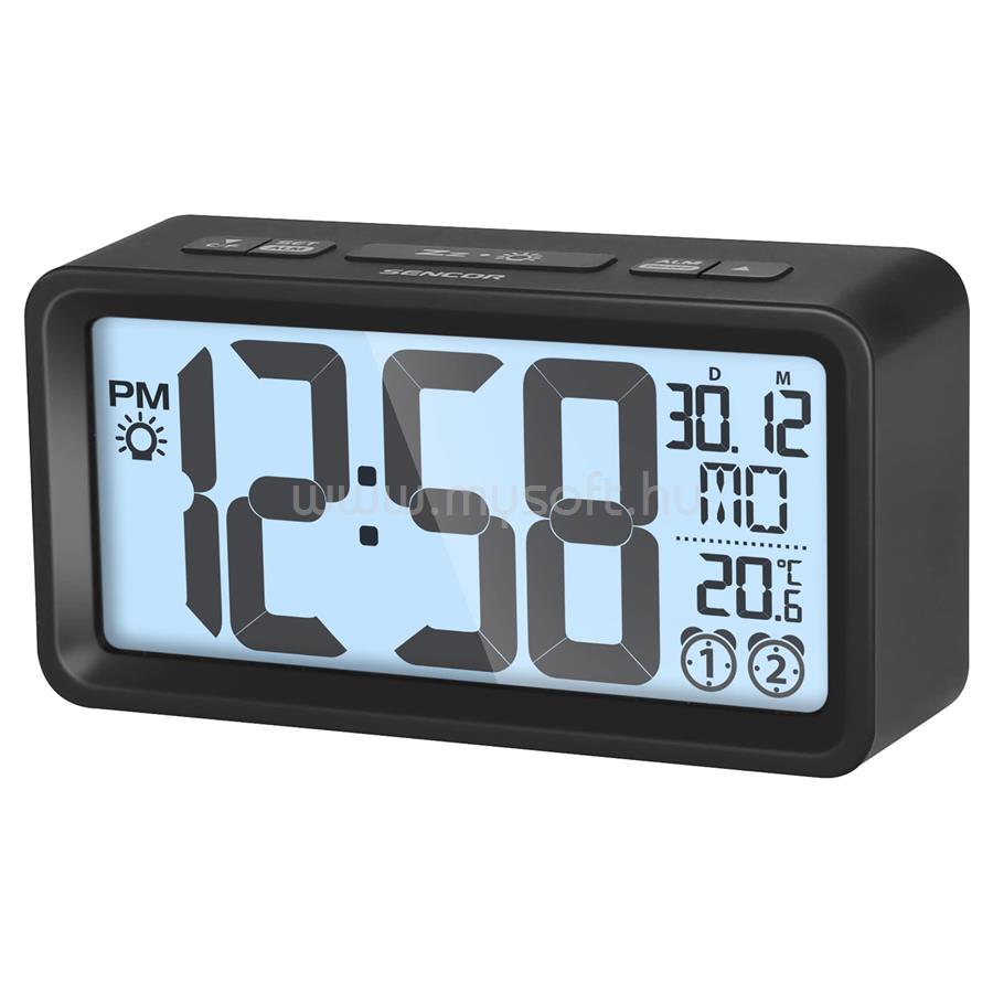 SENCOR fekete digitális ébresztőóra hőmérővel