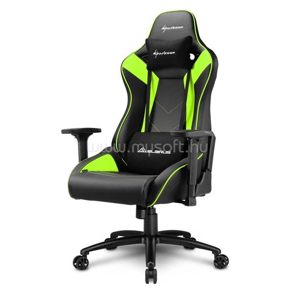 SHARKOON Gamer szék - Elbrus 3 Black/Green (állítható magasság; állítható kartámasz; műbőr; acél talp; 150kg-ig)