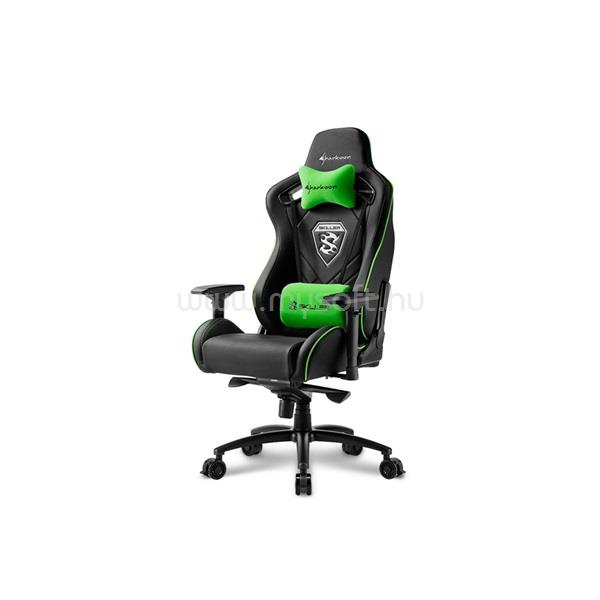 SHARKOON Gamer szék - Skiller SGS4 Black/Green (állítható háttámla/magasság; 4D kartámasz; PVC; aluminium talp; 150kg-ig