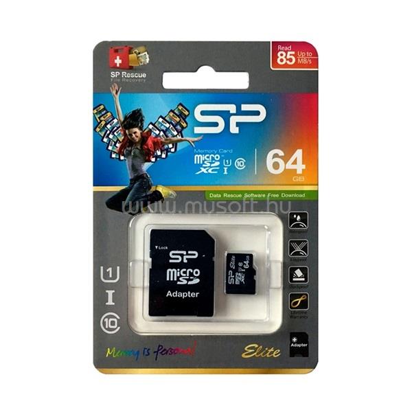 SILICON POWER Elite MicroSDXC memóriakártya 64GB, UHS-1 + adapter