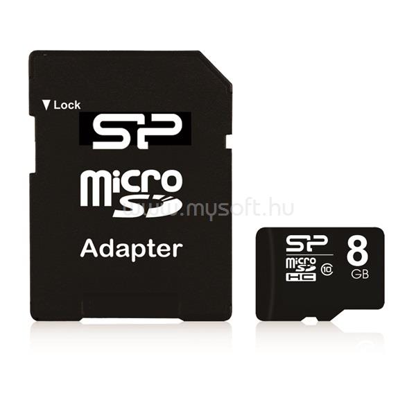 SILICON POWER MicroSDHC memóriakártya 8GB, Class10 + adapter