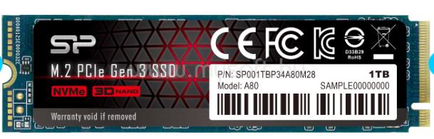 SILICON POWER SSD 1TB M.2 2280 NVMe PCIe Gen3x4 A80