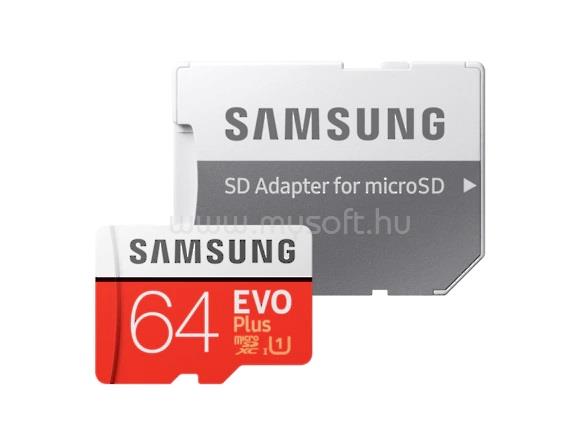 SAMSUNG Memóriakártya MicroSDHC 64GB EVOPLUS CLASS 10, UHS-1 Grade1, + Adapter, R100/W20