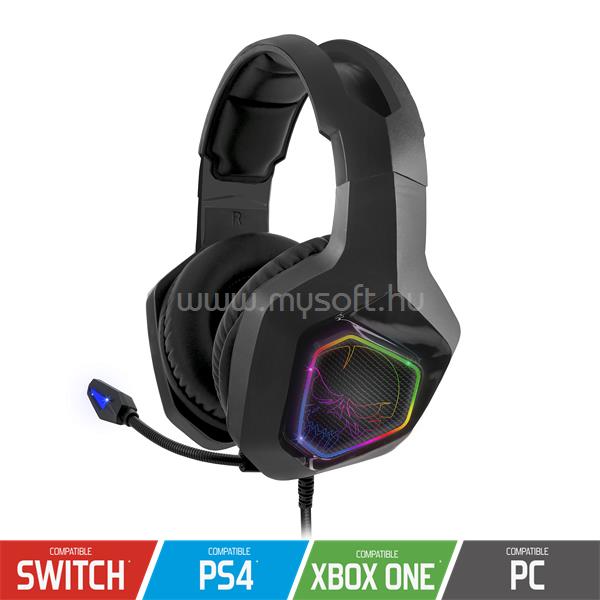 SPIRIT OF GAMER Fejhallgató - ELITE H50 Black (MultiPlatform, RGB, 3.5mm Jack, mikrofon, hangerőszabályzó, nagy-párnás)