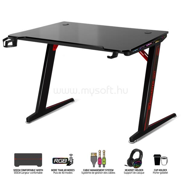 SPIRIT OF GAMER Gamer Asztal - Headquarter 300 (MDF lap, fém lábak, fekete, RGB LED háttérvilágítás)