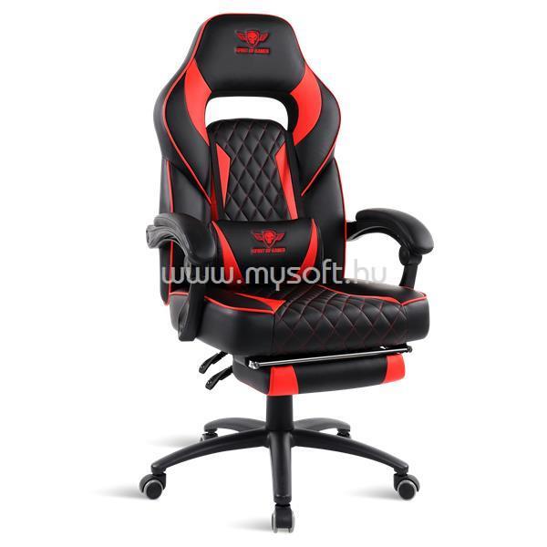 SPIRIT OF GAMER MUSTANG Red (állítható dőlés/magasság; kihajtható lábtartó; max.120kg-ig, fekete-piros) szék [BEMUTATÓ DARAB]