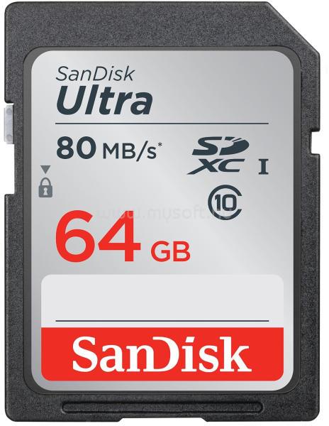 SANDISK Ultra SDXC 64GB CL10 UHS-I U1 (80MB/s) memóriakártya