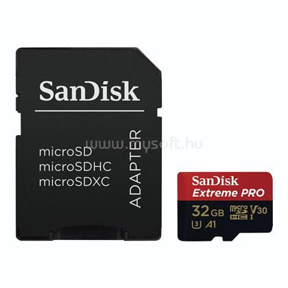 SANDISK Extreme Pro MicroSDHC memóriakártya 32GB, Class10, UHS-I + SD adapter