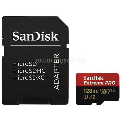 SANDISK Extreme Pro MicroSDXC memóriakártya 128GB, Class10, UHS-I U3 + adapter