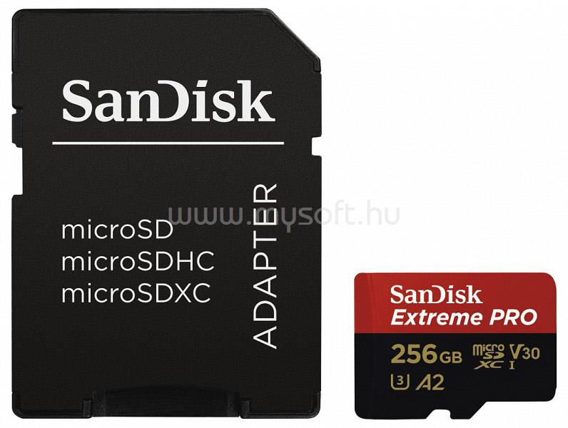 SANDISK Extreme Pro MicroSDXC memóriakártya 256GB, Class10, UHS-I U3 + adapter