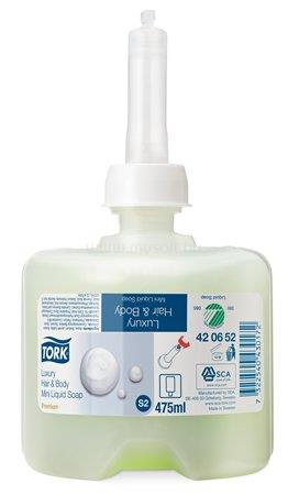TORK S2 rendszer, Mini Luxus pipere folyékony szapan, 0,475 l, halványzöld