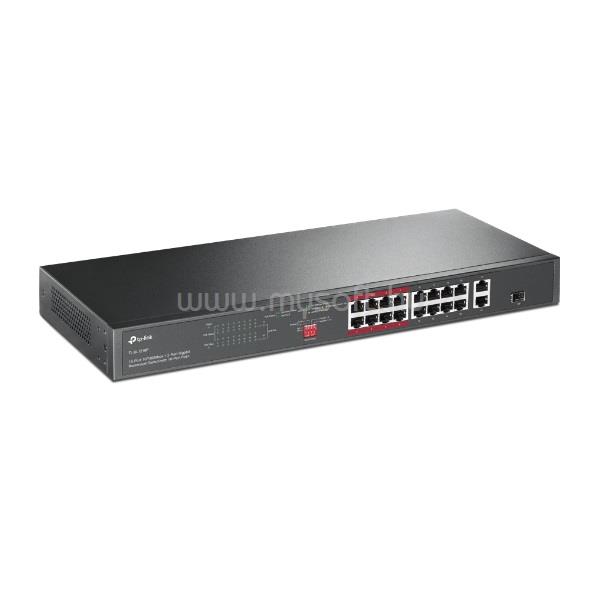 TP-LINK Switch 16x100Mbps (16xPOE+) + 2x1000Mbps + 1xGigabit kombó SFP, TL-SL1218MP