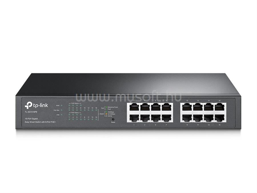 TP-LINK 16 portos gigabites Easy Smart PoE switch 8 PoE+ csatlakozással