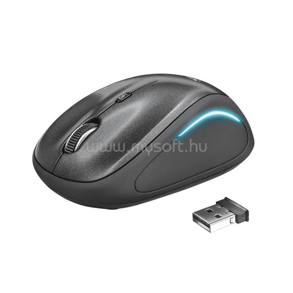 TRUST Egér Notebook Vezeték Nélküli - Yvi FX Black (800-1600DPI; micro vevő; LED; fekete)