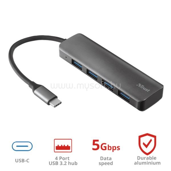 TRUST Halyx 4 portos USB-C  USB3.2 alumínium HUB