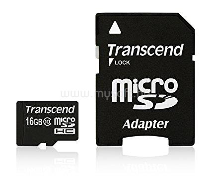 TRANSCEND microSDHC memóriakártya 16GB, Class10 + SD adapter