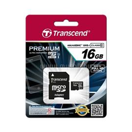 TRANSCEND Memóriakártya MicroSDHC 16GB Class 10 UHS-I U1 + adapter TS16GUSDU1 small