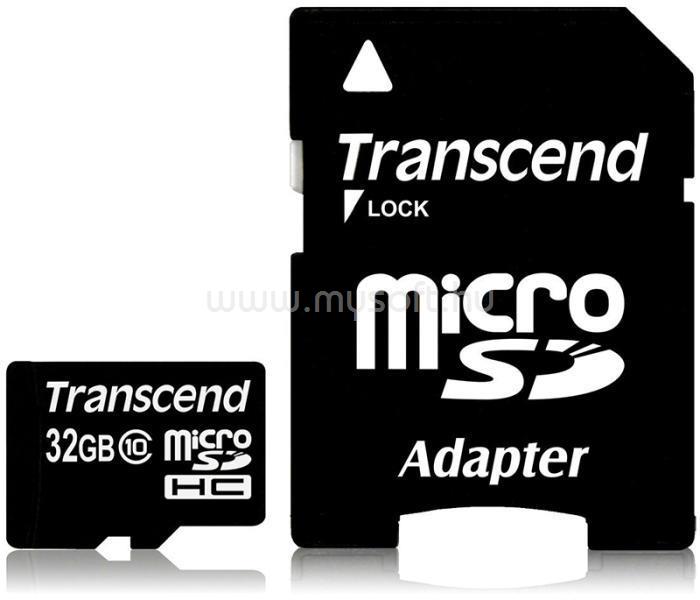 TRANSCEND microSDHC memóriakártya 32GB. Class10 + SD adapter