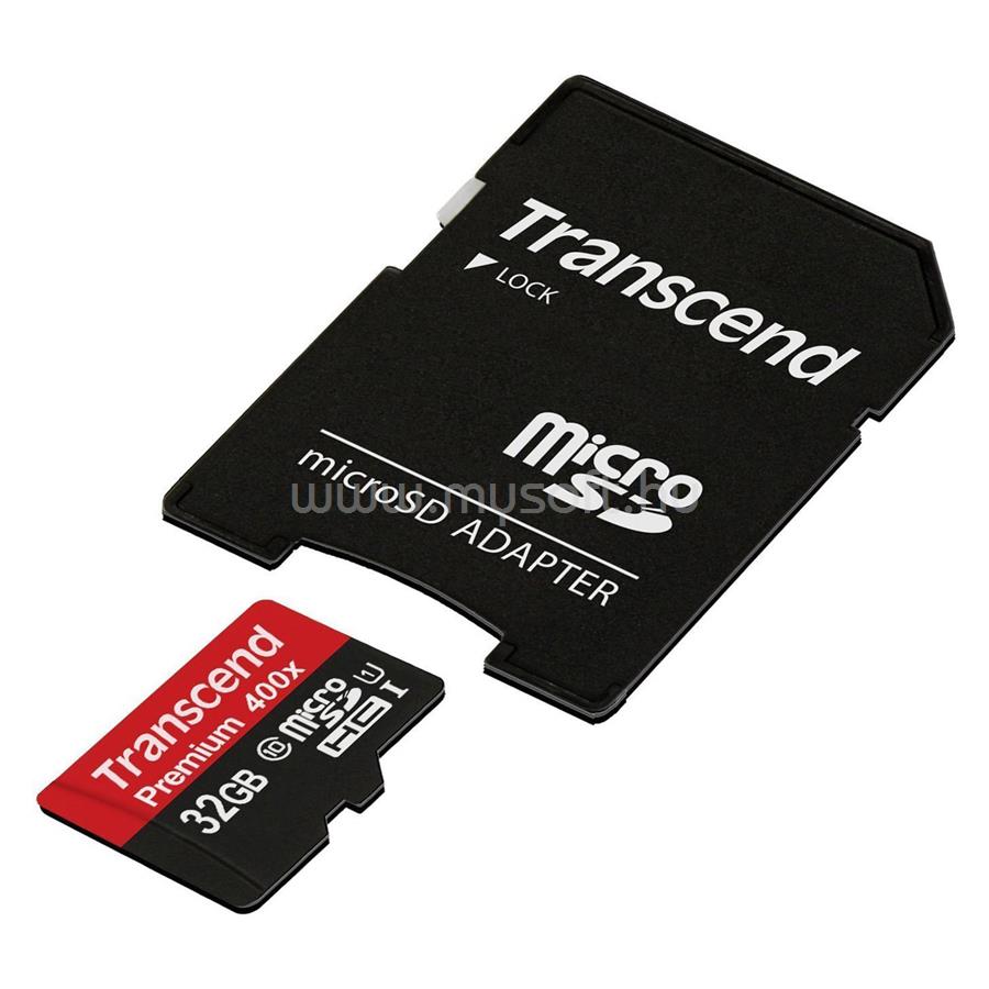 TRANSCEND microSDHC memóriakártya 32GB, Class10, UHS-I U1 + SD adapter