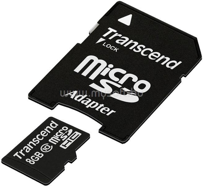 TRANSCEND MicroSDHC memóriakártya 8GB, Class10 + adapter