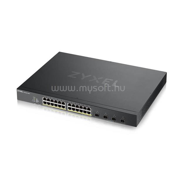 ZYXEL Switch 24x1000Mbps POE + 4X10GBE SFP + Hybird mode, Standalone or Nebulaflex Cloud menedzselhető (375W POE)