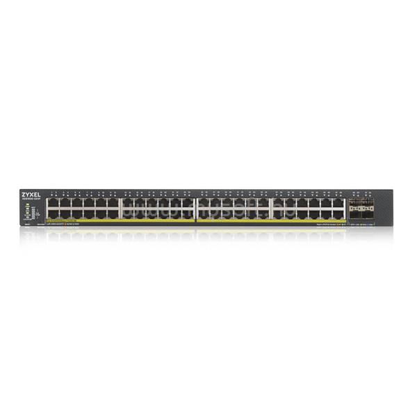 ZYXEL Switch 48x1000Mbps POE + 4X10GBE SFP + Hybird mode, Standalone or Nebulaflex Cloud menedzselhető (375W POE)