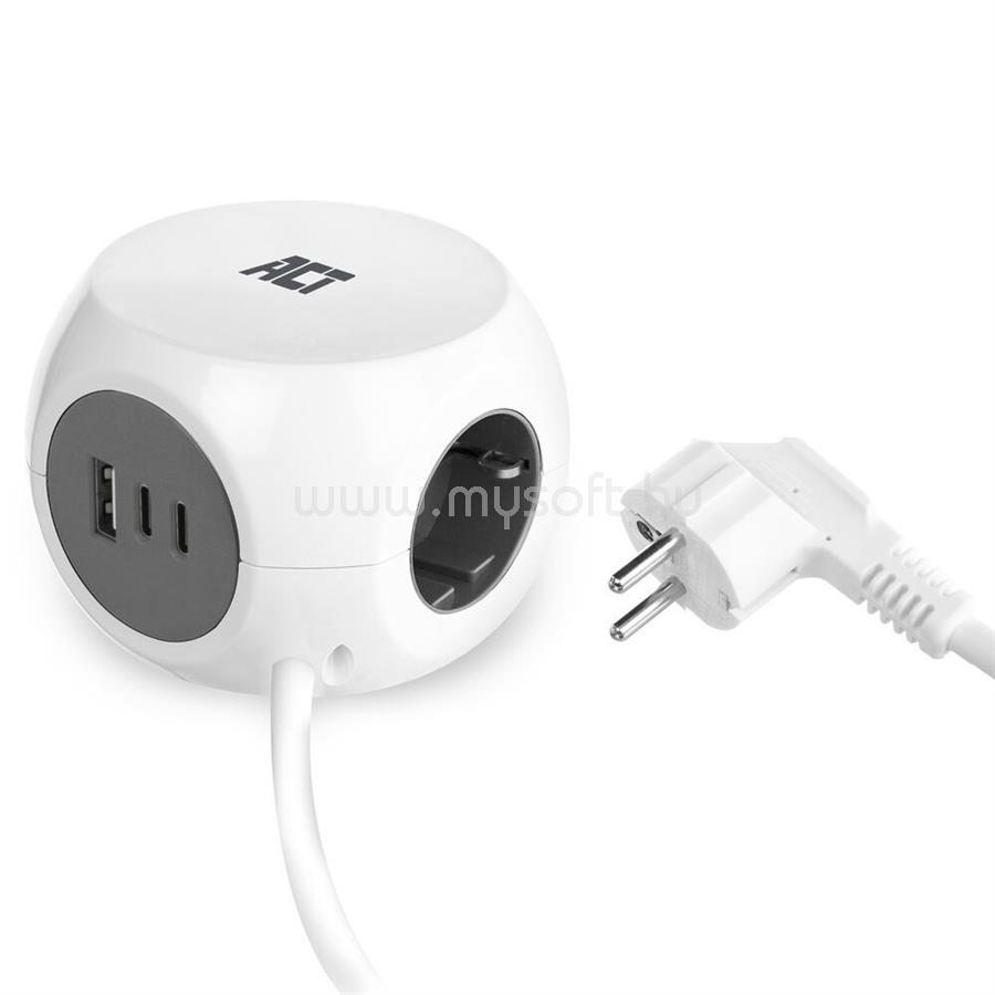 ACT Power Strip Cube F Socket Hálózati Elosztó 3DIN 1,5m White