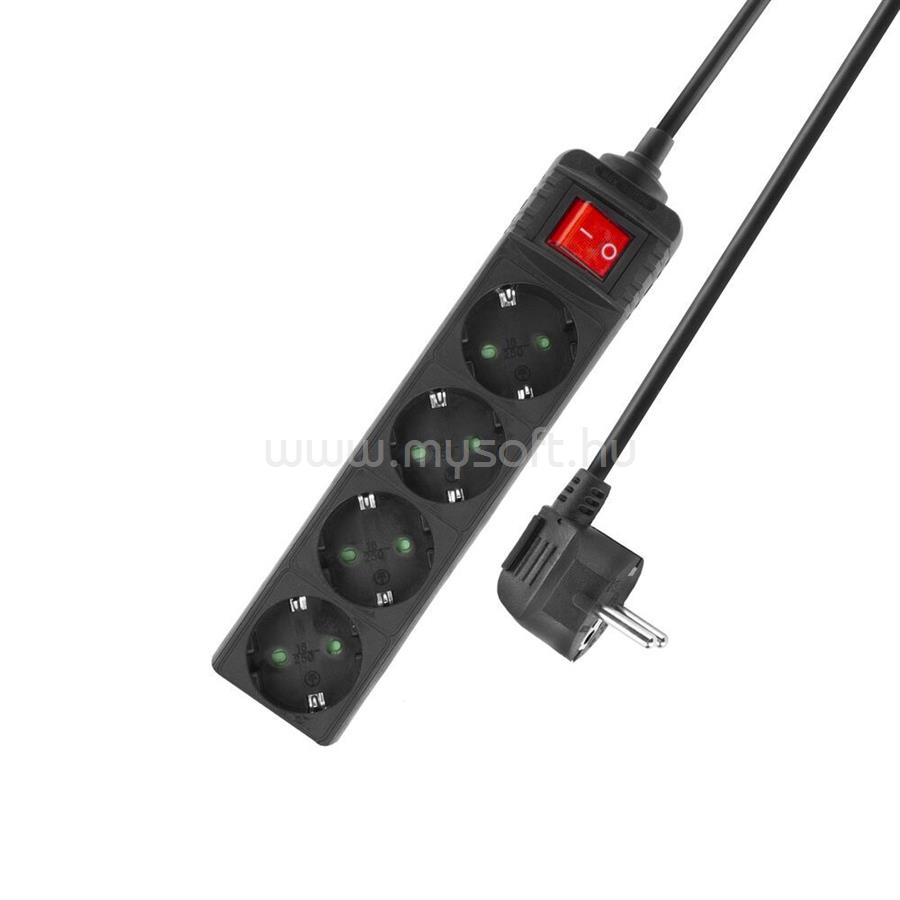 ACT Power Strip with Illuminated Switch Hálózati Elosztó Kapcsolóval 4DIN 2m Black