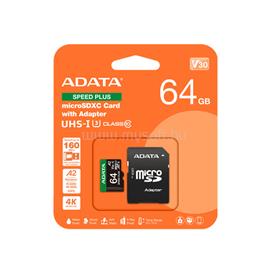 ADATA Memóriakártya MicroSDXC 64GB + Adapter SPEED PLUS UHS-I U3 (160/140) UD64GUI3V30A2SP-RA1 small
