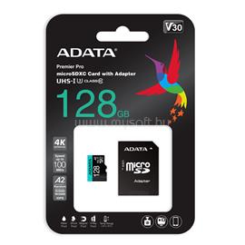 ADATA MicroSD kártya - 128GB microSDHC UHS-I Class10 A2 (R/W: 100/85 MB/s) + adapter AUSDX128GUI3V30SA2-RA1 small