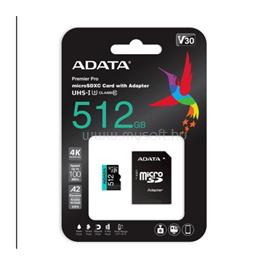 ADATA MicroSD kártya - 512GB microSDHC UHS-I Class10 A2 (R/W: 100/85 MB/s) + adapter AUSDX512GUI3V30SA2-RA1 small