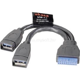 AKASA USB 3.0 adapter kábel, 19 pólusú, 2 x USB A aljzat, 15 cm, AK-CBUB09-15BK AK-CBUB09-15BK small